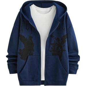 imageSOLY HUX Mens Graphic Zip Up Hoodies Streetwear Jacket Letter Print Long Sleeve Sweatshirt with PocketDark Blue Figure