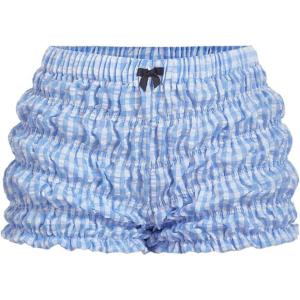 imageSOLY HUX Womens Ruffle Shorts Plaid Y2k Lace Bloomers Elastic Waist Frill Bottoms Gingham Micro BoyshortsBlue Plaid