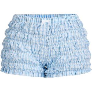 imageSOLY HUX Womens Ruffle Shorts Plaid Y2k Lace Bloomers Elastic Waist Frill Bottoms Gingham Micro BoyshortsBlue and White Plaid