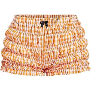 imageSOLY HUX Womens Ruffle Shorts Plaid Y2k Lace Bloomers Elastic Waist Frill Bottoms Gingham Micro BoyshortsOrange Plaid