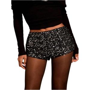 imageSOLY HUX Womens Sequin Micro Shorts Y2K Low Rise Sparkly Glitter Mini Booty Shorts Party Club Rave OutfitsPlain Black