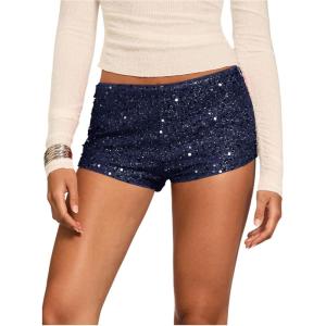 imageSOLY HUX Womens Sequin Micro Shorts Y2K Low Rise Sparkly Glitter Mini Booty Shorts Party Club Rave OutfitsPlain Dark Blue