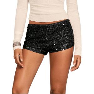 imageSOLY HUX Womens Sequin Micro Shorts Y2K Low Rise Sparkly Glitter Mini Booty Shorts Party Club Rave OutfitsPure Black