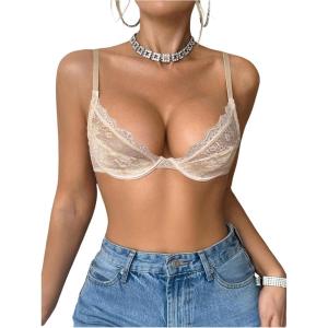 imageSOLY HUX Womens Sexy Lace Bras Underwire Everyday Bra Comfort Push Up BralettesPlain Khaki