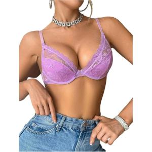 imageSOLY HUX Womens Sexy Lace Bras Underwire Everyday Bra Comfort Push Up BralettesPlain Mauve Purple
