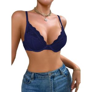 imageSOLY HUX Womens Sexy Lace Bras Underwire Everyday Bra Comfort Push Up BralettesPure Blue