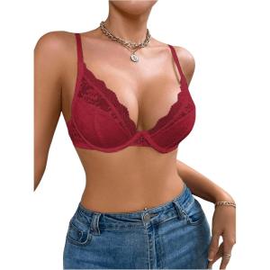 imageSOLY HUX Womens Sexy Lace Bras Underwire Everyday Bra Comfort Push Up BralettesPure Burgundy