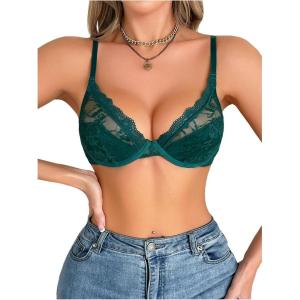 imageSOLY HUX Womens Sexy Lace Bras Underwire Everyday Bra Comfort Push Up BralettesSolid Green