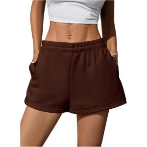 imageSOLY HUX Womens Sweat Shorts Casual Summer Elastic High Waist Running Lounge Shorts with PocketsCoffee Brown