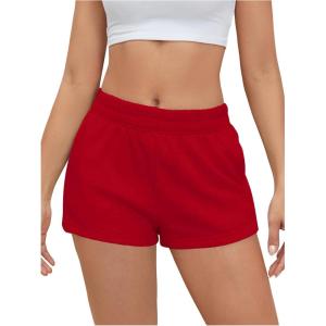 imageSOLY HUX Womens Sweat Shorts Casual Summer Elastic High Waist Running Lounge Shorts with PocketsPure Red