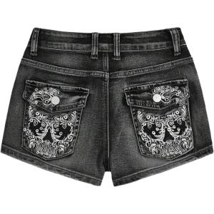 imageSOLY HUX Womens Y2k Denim Shorts Grunge Punk Low Waist Skinny Mini Jean Shorts StreetwearBlack Graphic