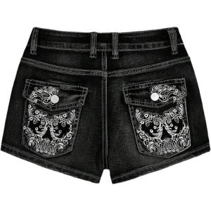 imageSOLY HUX Womens Y2k Denim Shorts Grunge Punk Low Waist Skinny Mini Jean Shorts StreetwearBlack Printed