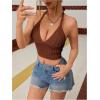 imageSOLY HUX Womens Crochet Halter Tops Summer Y2K Cute Crop Tops Sexy Knitted Sleeveless CamisoleRust Brown