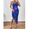 imageSOLY HUX Womens Tie Dye Cowl Neck Split Hem Bodycon Cami Dress Backless Long DressesBlue Purple Multi
