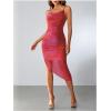 imageSOLY HUX Womens Tie Dye Cowl Neck Split Hem Bodycon Cami Dress Backless Long DressesSolid Watermelon Pink