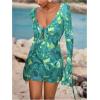 imageSOLY HUX Womens Tie Dye Mesh Sheer Cover Up Tie Backless Deep V Neck Long Sleeve Ruffle Beach DressDark Green Tie Dye