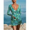 imageSOLY HUX Womens Tie Dye Mesh Sheer Cover Up Tie Backless Deep V Neck Long Sleeve Ruffle Beach DressDark Green Tie Dye