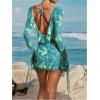 imageSOLY HUX Womens Tie Dye Mesh Sheer Cover Up Tie Backless Deep V Neck Long Sleeve Ruffle Beach DressDark Green Tie Dye
