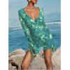 imageSOLY HUX Womens Tie Dye Mesh Sheer Cover Up Tie Backless Deep V Neck Long Sleeve Ruffle Beach DressDark Green Tie Dye