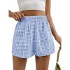 imageSOLY HUX Womens Y2K Striped Boxer Shorts Elastic High Waisted Straight Leg Workout Gym ShortsBlue Plaid