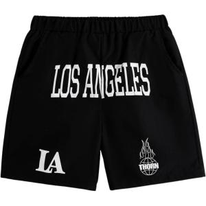 imageSOLY HUX Boys Letter Graphic Shorts Elastic Waist Summer Shorts with PocketsBlack Letter