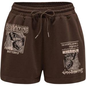 imageSOLY HUX Womens Drawstring Shorts Letter Graphic Casual Summer Track Shorts Coffee Brown Butterfly XLarge