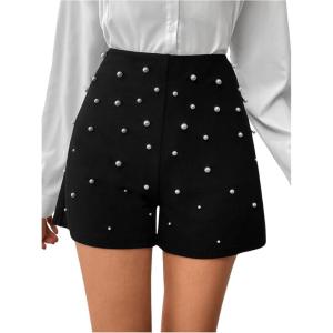 imageSOLY HUX Womens Elegant Pearl High Waisted Shorts Straight Leg Work Office Dress ShortsBlack