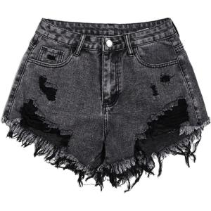 imageSOLY HUX Womens Ripped Raw Hem Jean Shorts High Waisted Straight Leg Denim Shorts StreetwearSolid Black