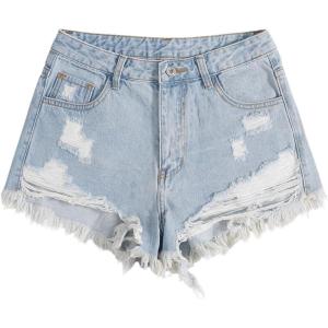 imageSOLY HUX Womens Ripped Raw Hem Jean Shorts High Waisted Straight Leg Denim Shorts StreetwearSolid Light Blue