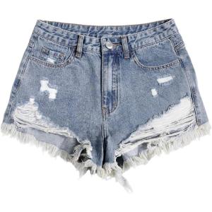 imageSOLY HUX Womens Ripped Raw Hem Jean Shorts High Waisted Straight Leg Denim Shorts StreetwearSolid Medium Blue