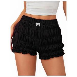 imageSOLY HUX Womens Ruffle Shorts Y2k Lace Lolita Bloomers Elastic Waist Frill Bottoms Micro BoyshortsPlain Black