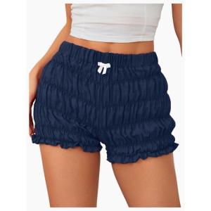 imageSOLY HUX Womens Ruffle Shorts Y2k Lace Lolita Bloomers Elastic Waist Frill Bottoms Micro BoyshortsPlain Dark Blue