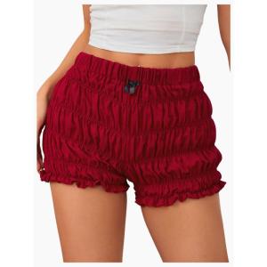 imageSOLY HUX Womens Ruffle Shorts Y2k Lace Lolita Bloomers Elastic Waist Frill Bottoms Micro BoyshortsPlain Red