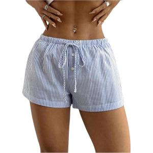 imageSOLY HUX Womens Striped Print Drawstring Waist Shorts Wide Leg Summer Beach Mini ShortsBlue Striped