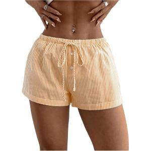 imageSOLY HUX Womens Striped Print Drawstring Waist Shorts Wide Leg Summer Beach Mini ShortsYellow Striped