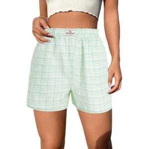 imageSOLY HUX Womens Y2K Striped Boxer Shorts Elastic High Waisted Straight Leg Workout Gym ShortsMint Green Plaid
