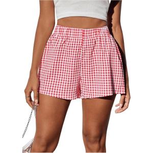 imageSOLY HUX Womens Y2K Striped Boxer Shorts Elastic High Waisted Straight Leg Workout Gym ShortsPink Plaid