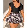 imageSOLY HUX Womens Plus Size Tankini Swimsuits V Neck Ruffle Tropical Print Swim Skirt Two Piece Bathing SuitBlack Leopard