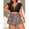 imageSOLY HUX Womens Plus Size Tankini Swimsuits V Neck Ruffle Tropical Print Swim Skirt Two Piece Bathing SuitBlack Leopard
