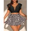 imageSOLY HUX Womens Plus Size Tankini Swimsuits V Neck Ruffle Tropical Print Swim Skirt Two Piece Bathing SuitBlack Leopard