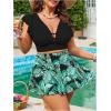 imageSOLY HUX Womens Plus Size Tankini Swimsuits V Neck Ruffle Tropical Print Swim Skirt Two Piece Bathing SuitBlack Tropical