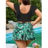 imageSOLY HUX Womens Plus Size Tankini Swimsuits V Neck Ruffle Tropical Print Swim Skirt Two Piece Bathing SuitBlack Tropical