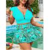 imageSOLY HUX Womens Plus Size Tankini Swimsuits V Neck Ruffle Tropical Print Swim Skirt Two Piece Bathing SuitBlue Tropical