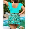 imageSOLY HUX Womens Plus Size Tankini Swimsuits V Neck Ruffle Tropical Print Swim Skirt Two Piece Bathing SuitBlue Tropical