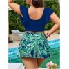 imageSOLY HUX Womens Plus Size Tankini Swimsuits V Neck Ruffle Tropical Print Swim Skirt Two Piece Bathing SuitDark Blue Tropical