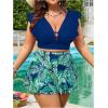imageSOLY HUX Womens Plus Size Tankini Swimsuits V Neck Ruffle Tropical Print Swim Skirt Two Piece Bathing SuitDark Blue Tropical