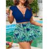 imageSOLY HUX Womens Plus Size Tankini Swimsuits V Neck Ruffle Tropical Print Swim Skirt Two Piece Bathing SuitDark Blue Tropical