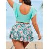imageSOLY HUX Womens Plus Size Tankini Swimsuits V Neck Ruffle Tropical Print Swim Skirt Two Piece Bathing SuitGreen Floral