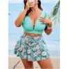 imageSOLY HUX Womens Plus Size Tankini Swimsuits V Neck Ruffle Tropical Print Swim Skirt Two Piece Bathing SuitGreen Floral
