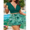 imageSOLY HUX Womens Plus Size Tankini Swimsuits V Neck Ruffle Tropical Print Swim Skirt Two Piece Bathing SuitGreen Leaf